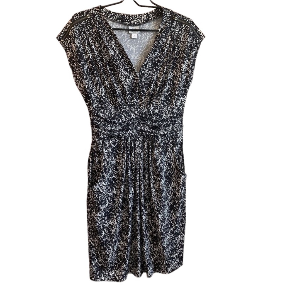WORTHINGTON Stretch Dress Women's Black White Print w Zipper Detail Size Small